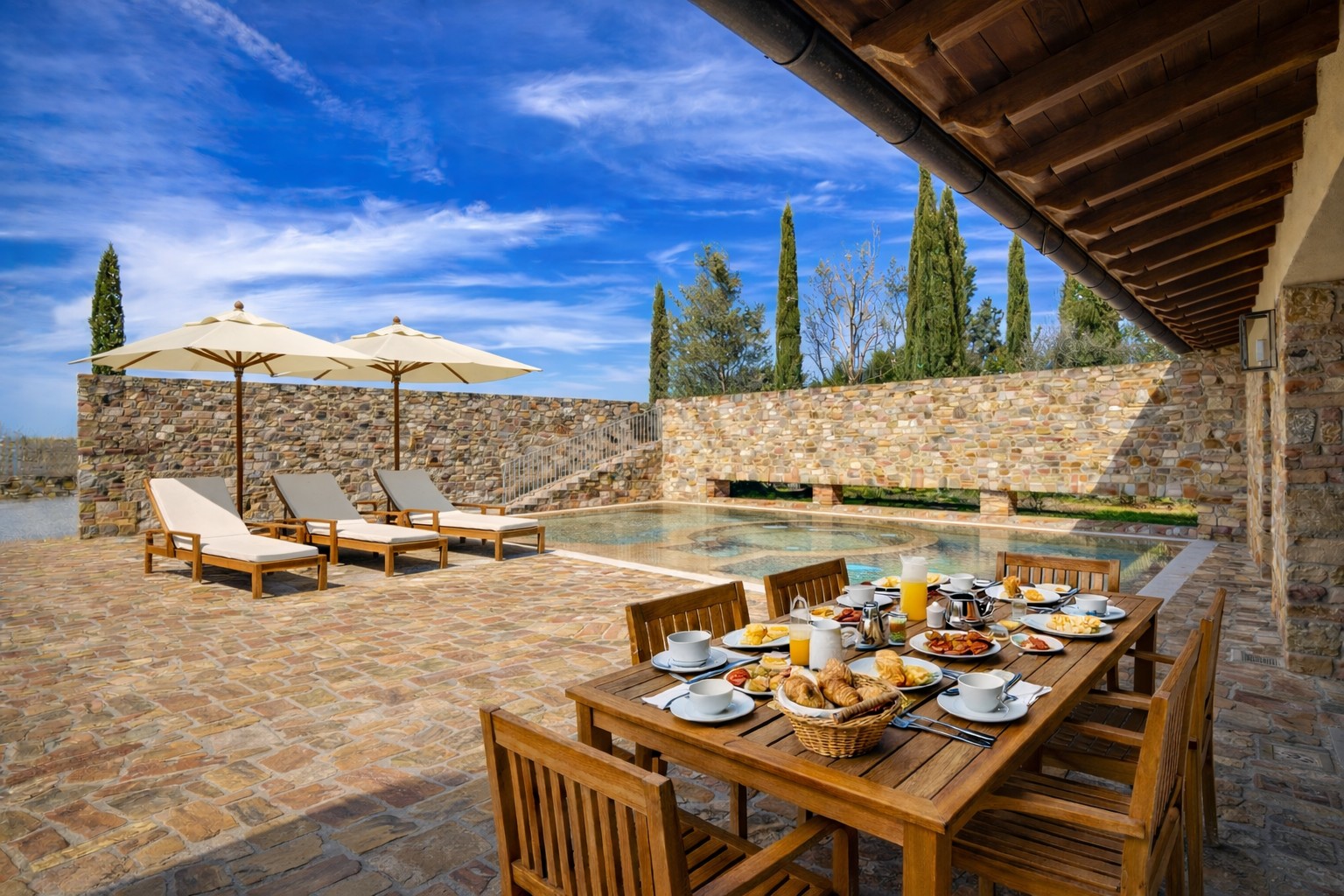 Villa Tabaccaia outdoor dining by pool